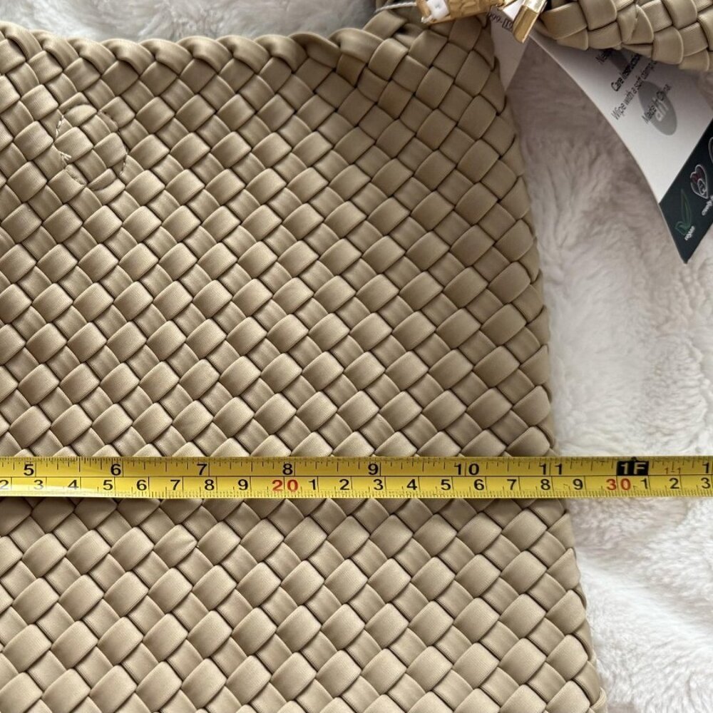 Ah-Dorned New York Neoprene Messenger Bag Tote Beige 2pc Set NWT - Picture 9 of 11